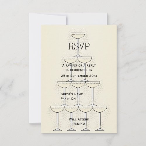 Champagne Flutes Design Champagne Coloured Wedding RSVP Card