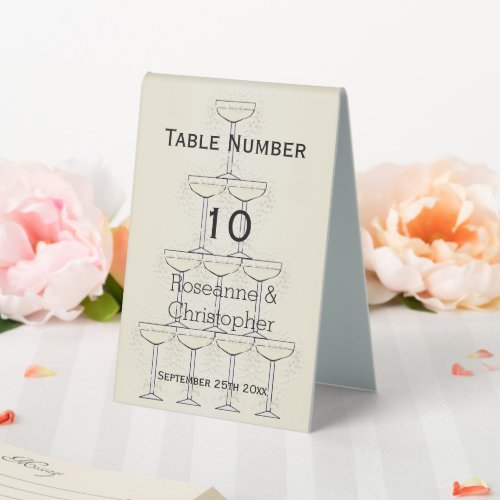 Champagne Flutes Design Champagne Coloured Wedding Table Tent Sign