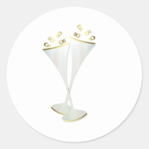 Champagne Flutes in Black and White Classic Round Sticker
