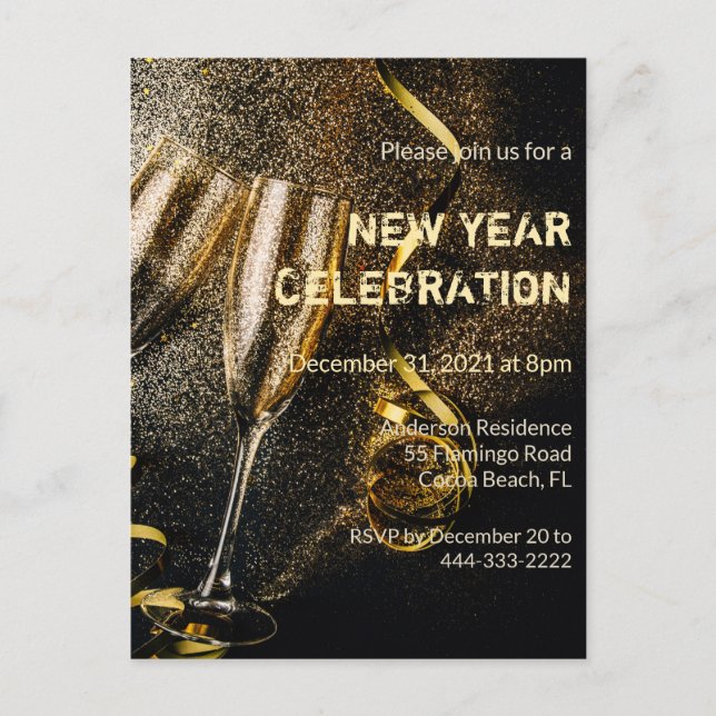 Champagne Flutes New Year Celebration Invitation (Front)