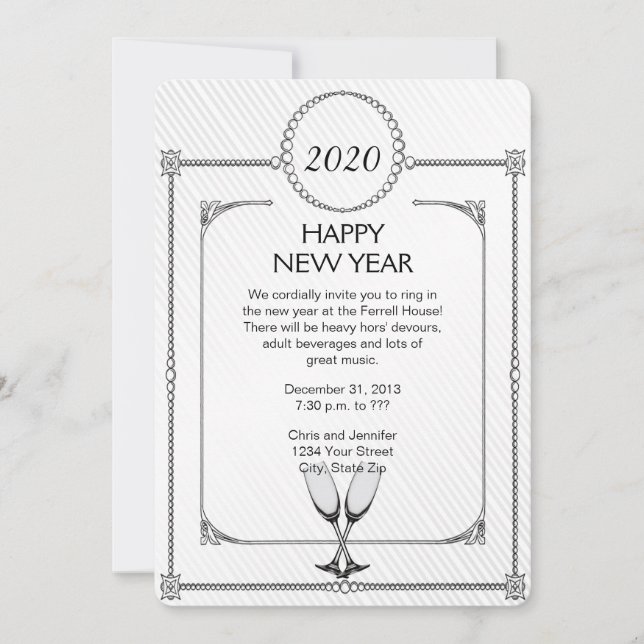 Champagne Flutes New Years Eve Party Invitation (Front)