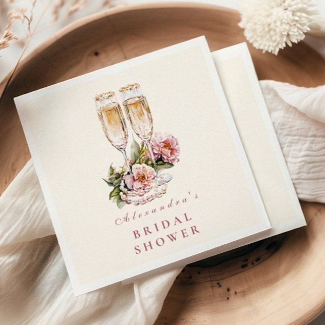 Champagne Flutes & Pearls Bridal Shower Napkins (Creator Uploaded)