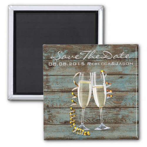 champagne flutes rustic blue barn wedding magnet