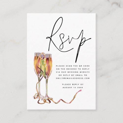 Champagne Flutes Script QR Code Wedding RSVP Enclosure Card