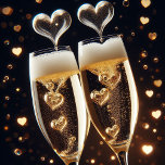 Champagne Flutes with Heart Bubbles Valentine  Holiday Card