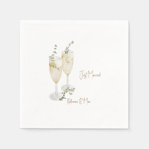 Champagne Foliage Gold Wedding Just Married Napkins