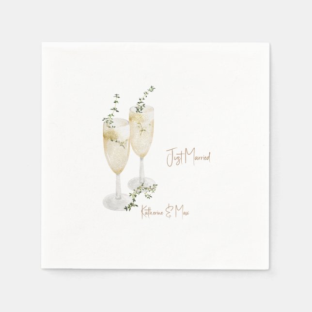 Champagne Foliage Gold Wedding Just Married Napkins (Front)