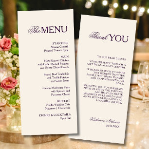 Champagne Formal Old Money Wedding Menu Thank You 
