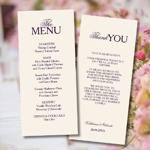 Champagne Formal Old Money Wedding Menu Thank You 