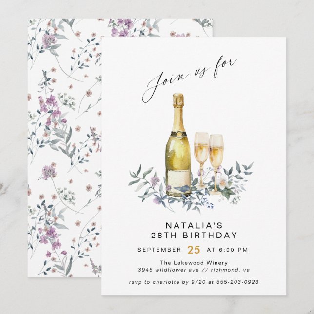 Champagne Garden | Cute Any Age Women's Birthday Invitation (Front/Back)