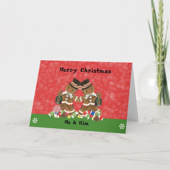Champagne Gingerbread Man Christmas Card Gay Men (Front)
