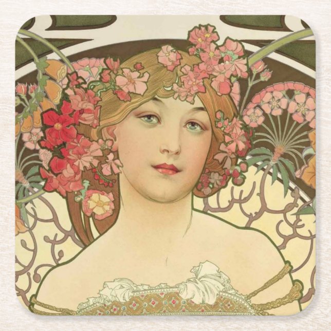 Champagne Girl Alphonse Mucha Coasters (Front)