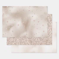 Champagne Glam Blush Glitter Hearts Wrapping Paper Sheets