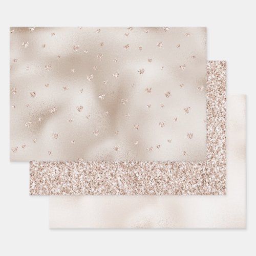 Champagne Glam Blush Glitter Hearts    Wrapping Paper Sheets