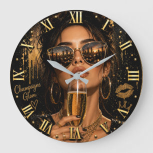 Champagne Glam Fashion Luxury Gold Pop Art Decor Large Clock