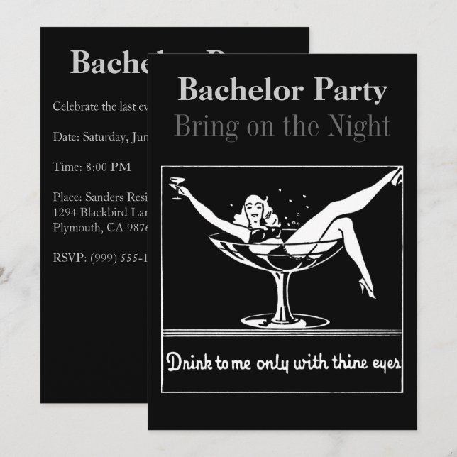 Champagne Glass Bachelor Party Invitation (Front/Back)