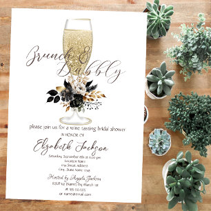 Champagne Glass Black Roses Brunch & Bubbly Invitation