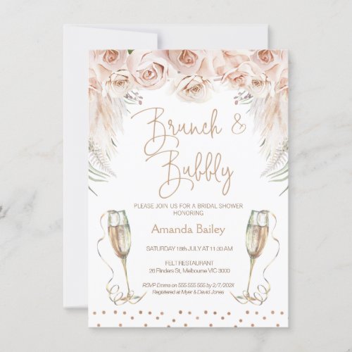 Champagne Glass Boho Brunch Bridal Shower Invitation