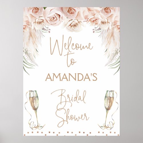 Champagne Glass Boho Brunch Bridal Shower Welcome Poster