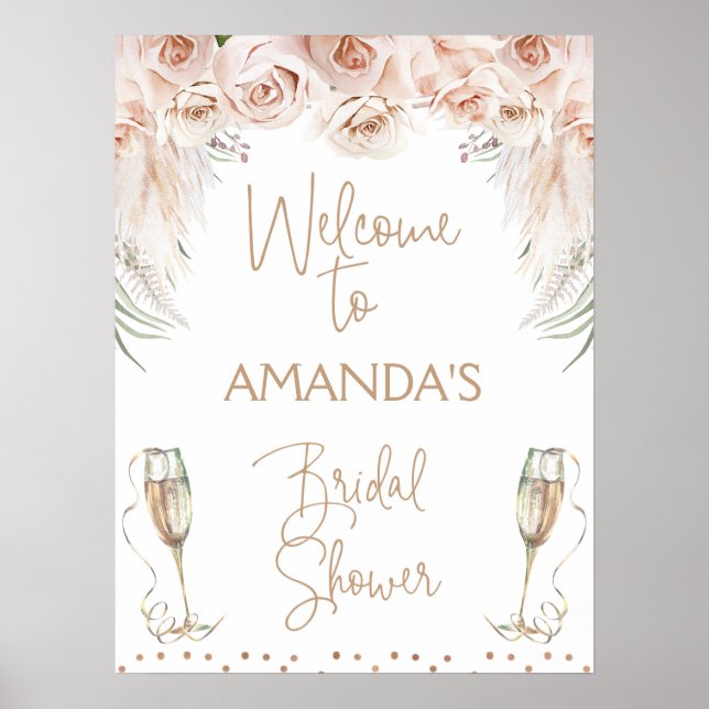 Champagne Glass Boho Brunch Bridal Shower Welcome Poster (Front)