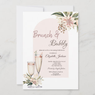 Champagne Glass Boho Flowers Brunch & Bubbly Invitation