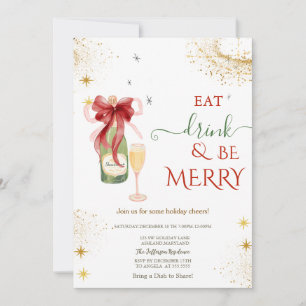 Champagne Glass Bottle Red Bow Invitation