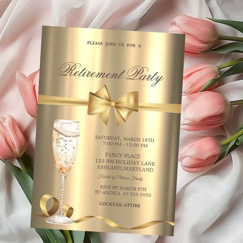 Champagne Glass Bow Gold Retirement Party
