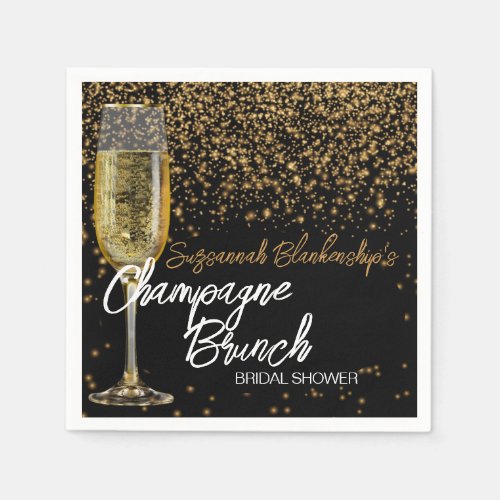 Champagne Glass Brunch Bridal Shower Gold Bokeh Napkins