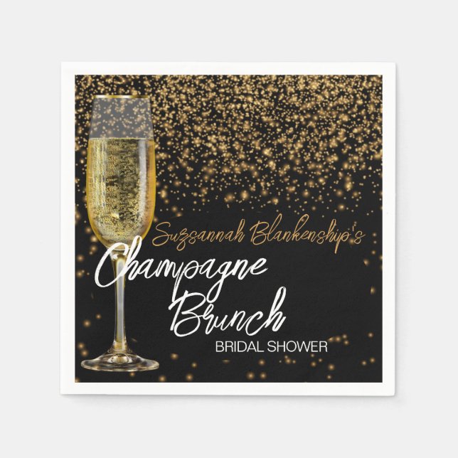 Champagne Glass Brunch Bridal Shower Gold Bokeh Napkins (Front)