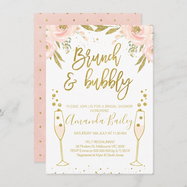 Champagne Glass Brunch Bridal Shower Invitation (Front/Back)