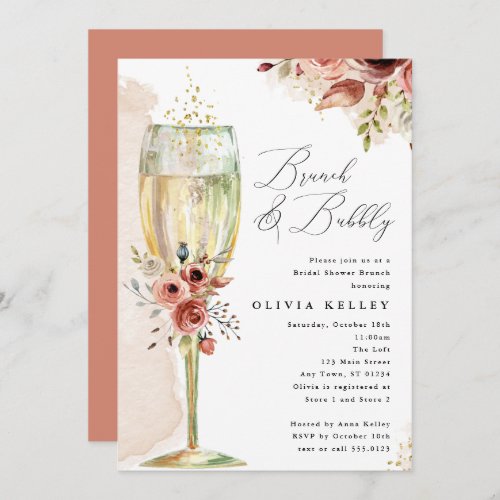 Champagne Glass Brunch  Bubbly Boho Bridal Shower Invitation