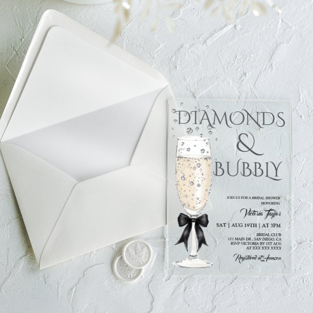Champagne Glass Elegant Bow Bridal Shower Acrylic Invitations (Creator Uploaded)