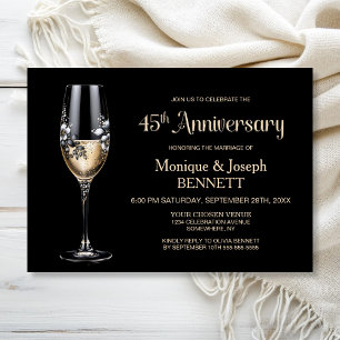 Champagne Glass Floral 45th Wedding Anniversary Invitation