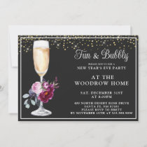 Champagne Glass Gold Black New Year's Eve Invitation