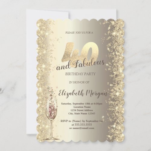 Champagne Glass Gold Confetti Frame 40th Birthday Invitation