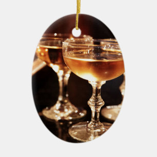 champagne glass golden toast ceramic ornament
