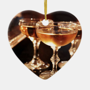 champagne glass golden toast ceramic ornament