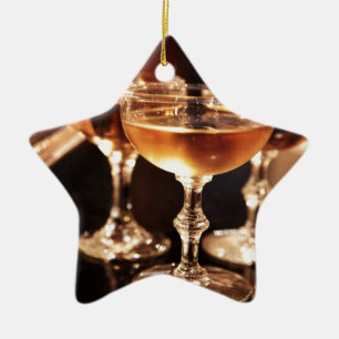 champagne glass golden toast ceramic ornament