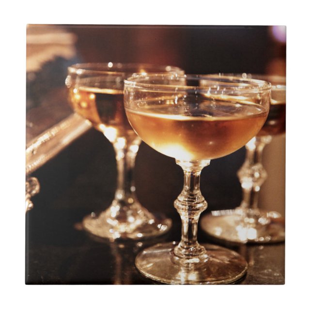 champagne glass golden toast ceramic tile (Front)