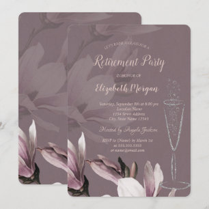 Champagne Glass Magnolia Retirement Invitation