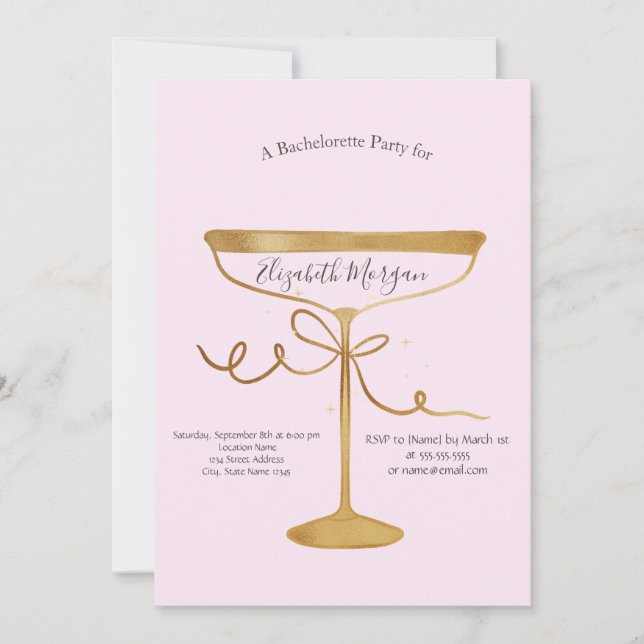 Champagne Glass Pink Bachelorette  Invitation (Front)