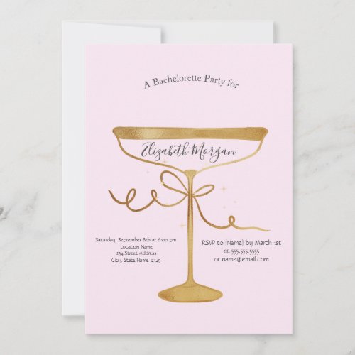 Champagne Glass Pink Bachelorette  Invitation