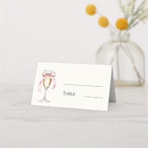 Champagne glass pink bow cream bridal shower table place card