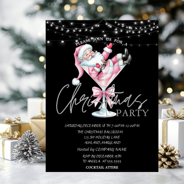 Champagne Glass Pink Santa Claus Christmas Company Invitation (Creator Uploaded)