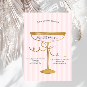Champagne Glass Pink Stripes Bachelorette Invitation