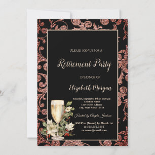 Champagne Glass Poinsettia Swirls Retirement Party Invitation