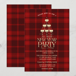 Champagne Glass Red Buffalo Christmas  Invitation