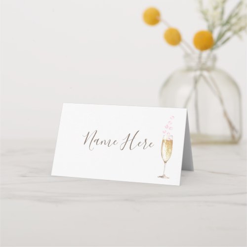 Champagne Glass Rose Petals Folded Place Card