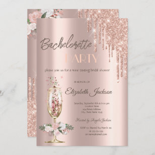 Champagne Glass Roses Bachelorette Party    Invitation