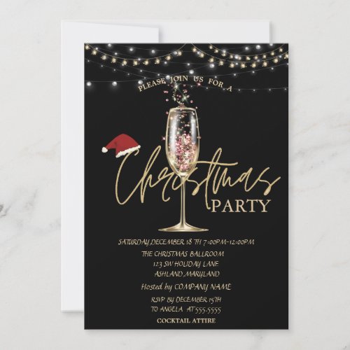 Champagne Glass Santa Hat Christmas Company Invitation